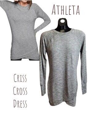 Athleta Women Criss Cross Dress Marl Grey Heather Lightweight Sweater Dress xs